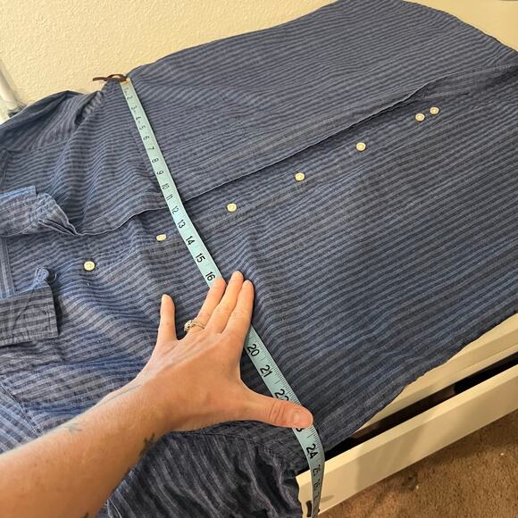Ordean Blue Vertical Striped Long Sleeve Button Down Linen Shirt Italy Size XL - Picture 11 of 14